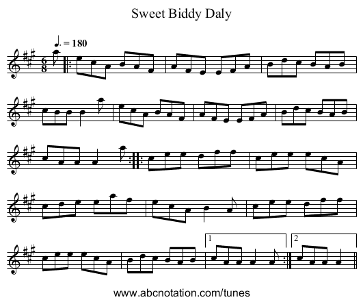 Sweet Biddy Daly - staff notation