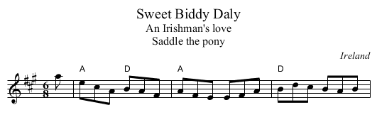 Sweet Biddy Daly - staff notation