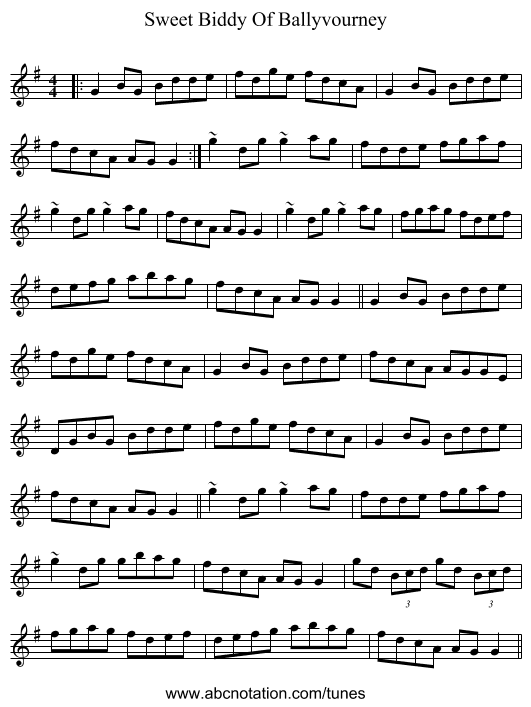 Sweet Biddy Of Ballyvourney - staff notation