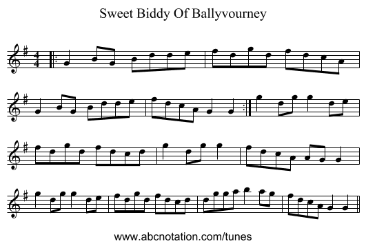 Sweet Biddy Of Ballyvourney - staff notation