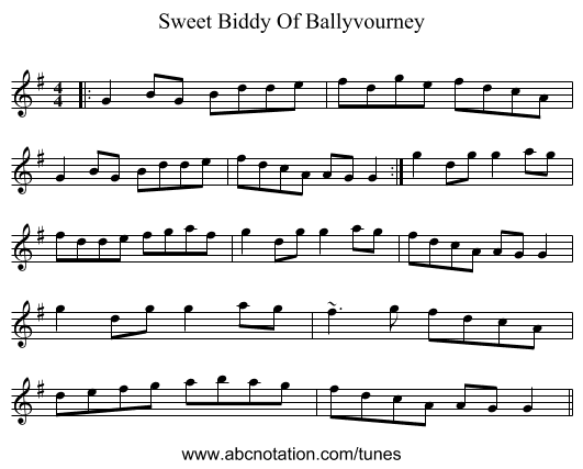 Sweet Biddy Of Ballyvourney - staff notation