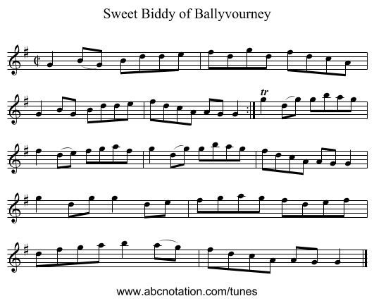 Sweet Biddy of Ballyvourney - staff notation