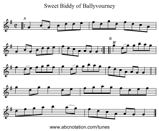 Sweet Biddy of Ballyvourney - staff notation