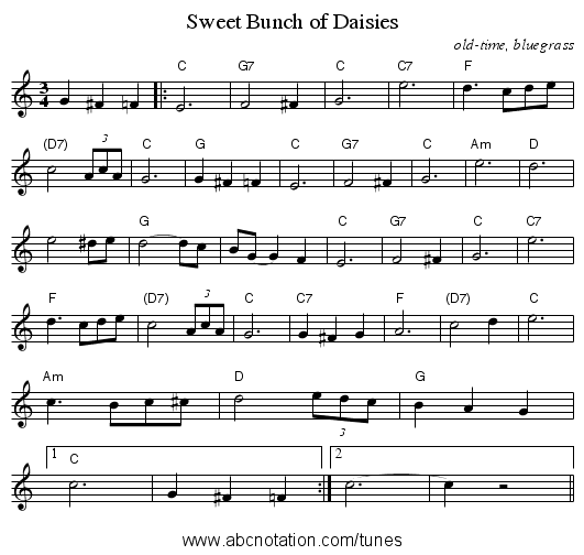 Sweet Bunch of Daisies - staff notation