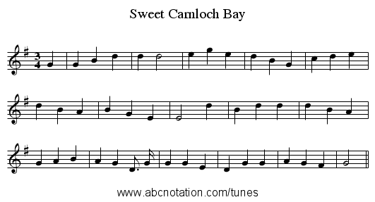 Sweet Carnloch Bay - staff notation