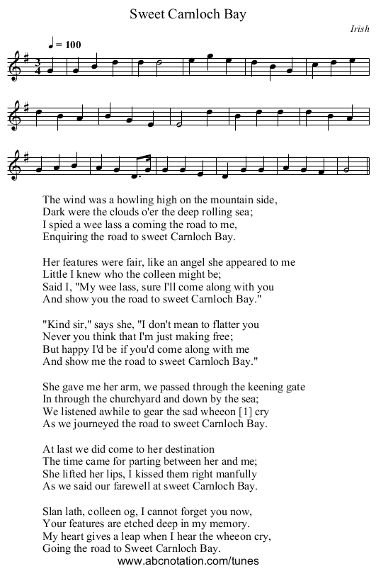 Sweet Carnloch Bay - staff notation