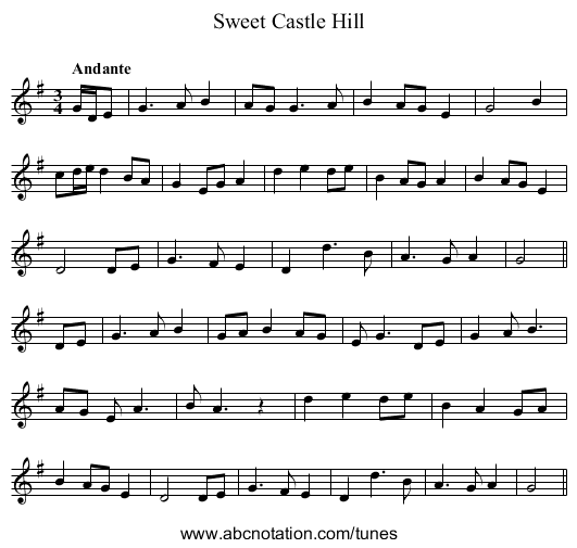 Sweet Castle Hill - staff notation