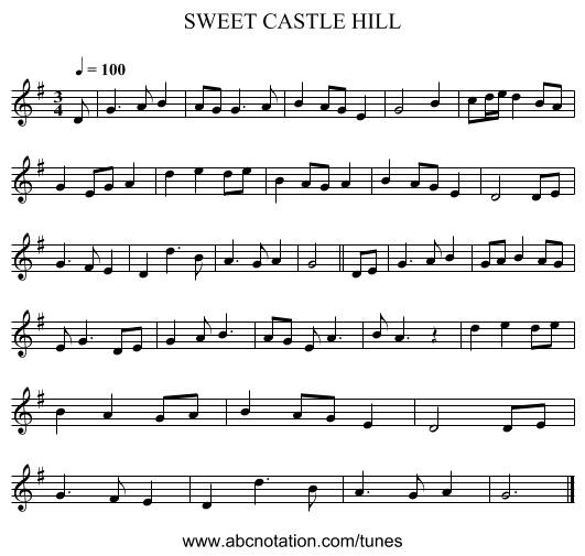 SWEET CASTLE HILL - staff notation