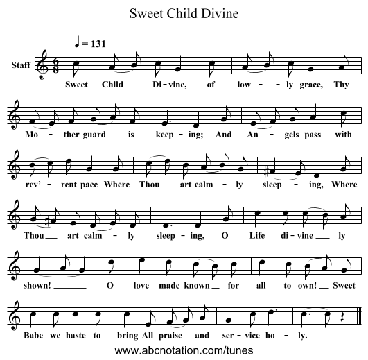 Sweet Child Divine - staff notation