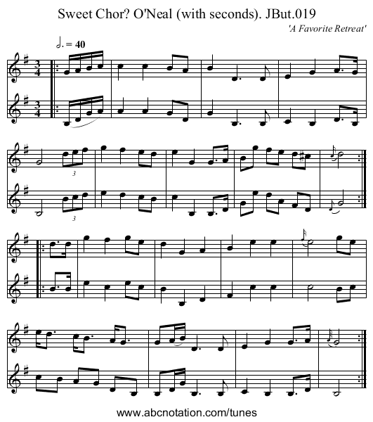 Sweet Chor? O'Neal (with seconds). JBut.019 - staff notation