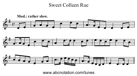 Sweet Colleen Rue - staff notation