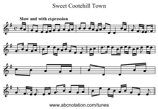 Sweet Cootehill Town - staff notation