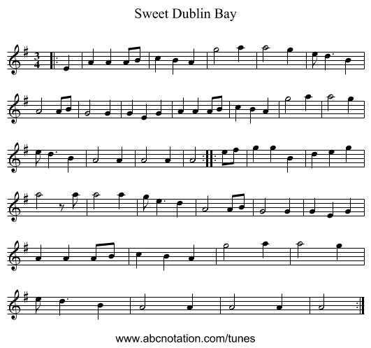 Sweet Dublin Bay - staff notation