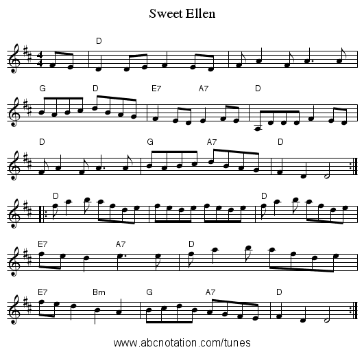 Sweet Ellen - staff notation