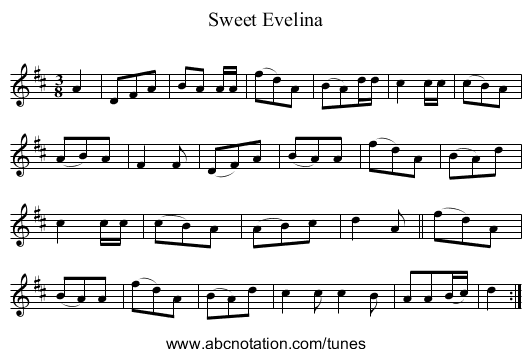 Sweet Evelina - staff notation