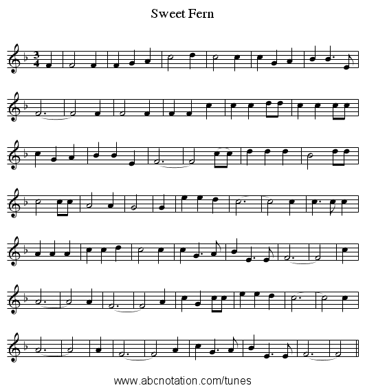 Sweet Fern - staff notation