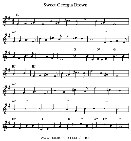 Sweet Georgia Brown - staff notation