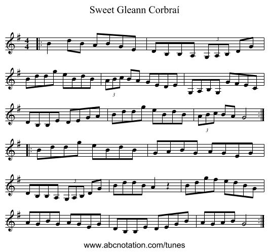 Sweet Gleann Corbraí - staff notation