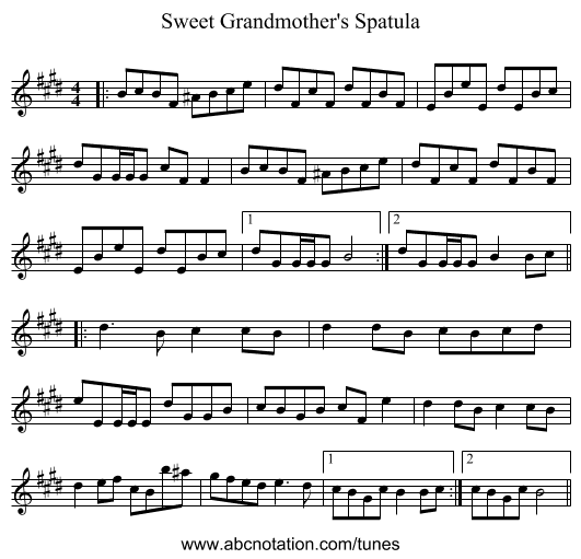 Sweet Grandmother's Spatula - staff notation