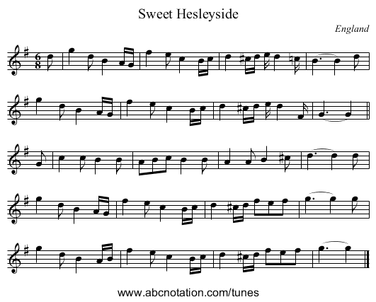 Sweet Hesleyside - staff notation
