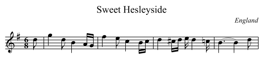 Sweet Hesleyside - staff notation