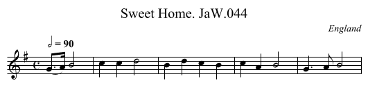 Sweet Home. JaW.044 - staff notation