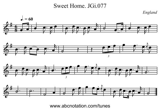 Sweet Home. JGi.077 - staff notation