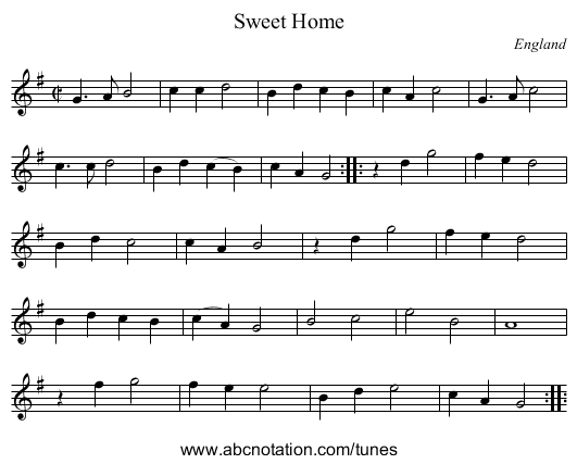 Sweet Home - staff notation