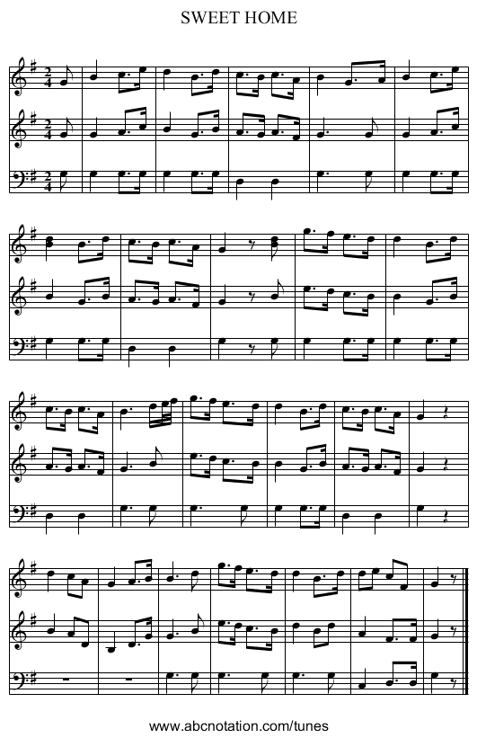 SWEET HOME - staff notation