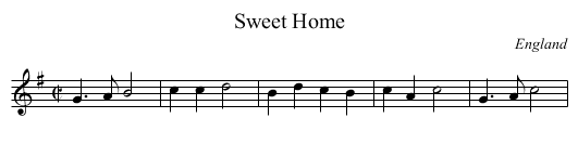 Sweet Home - staff notation