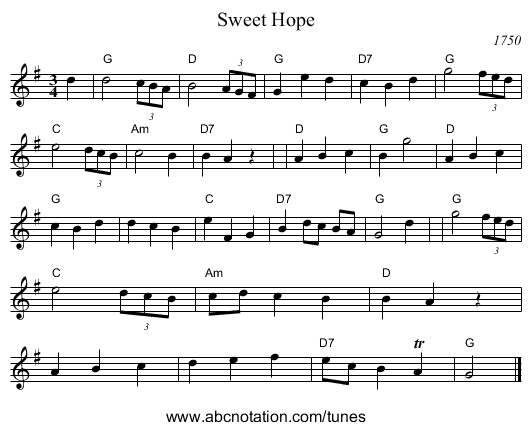 Sweet Hope - staff notation