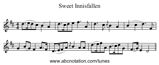 Sweet Innisfallen - staff notation