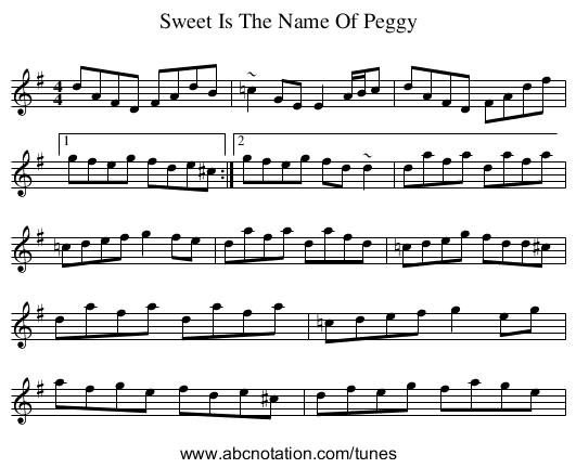 Sweet Is The Name Of Peggy - staff notation