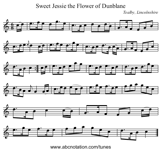 Sweet Jessie the Flower of Dunblane - staff notation