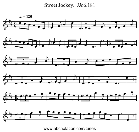Sweet Jockey.  JJo6.181 - staff notation