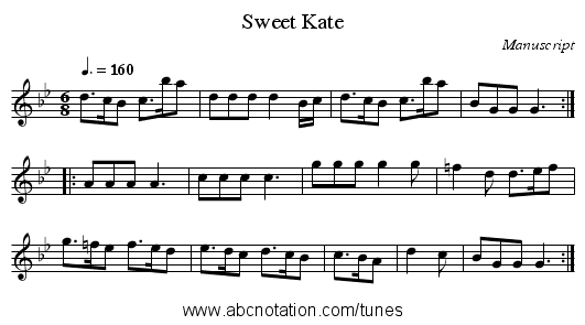 Sweet Kate - staff notation