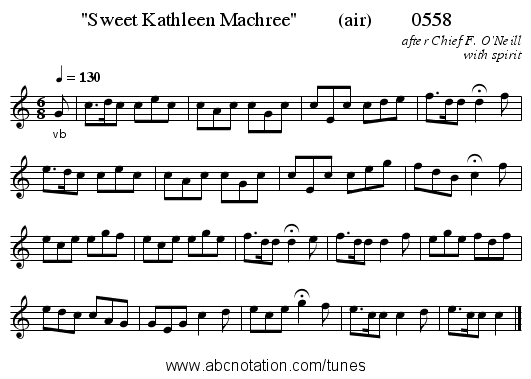 Sweet Kathleen Machree (air) 0558 - staff notation