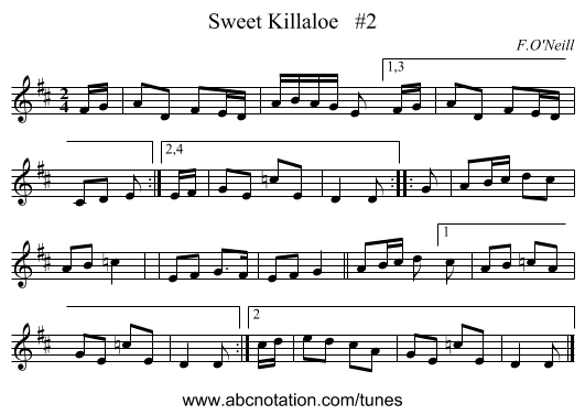 Sweet Killaloe   #2 - staff notation