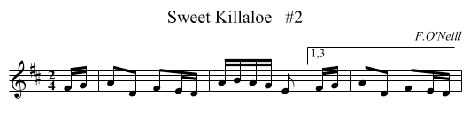 Sweet Killaloe   #2 - staff notation