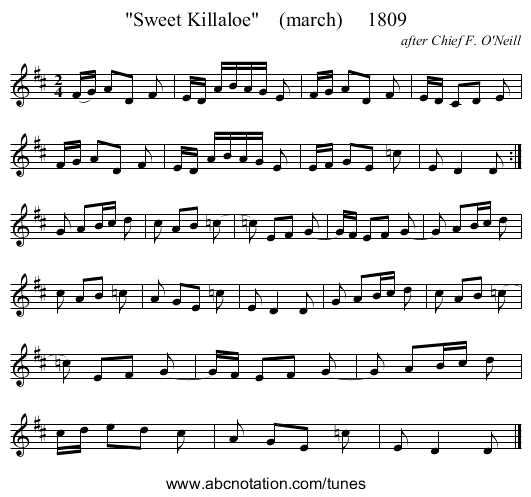 Sweet Killaloe (march) 1809 - staff notation