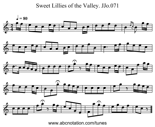Sweet Lillies of the Valley. JJo.071 - staff notation