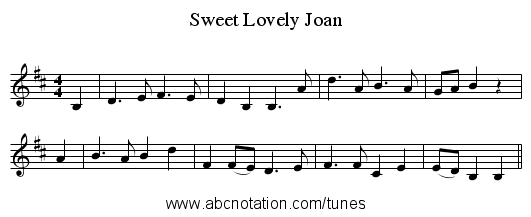Sweet Lovely Joan - staff notation