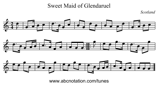 Sweet Maid of Glendaruel - staff notation