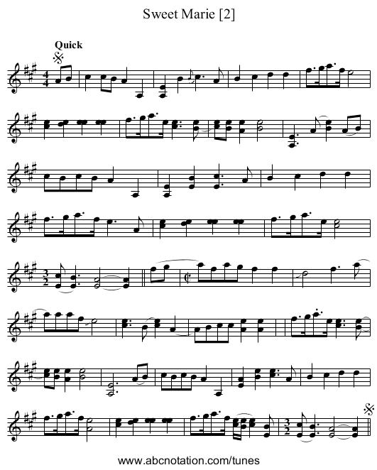 Sweet Marie [2] - staff notation