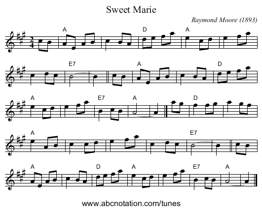 Sweet Marie - staff notation