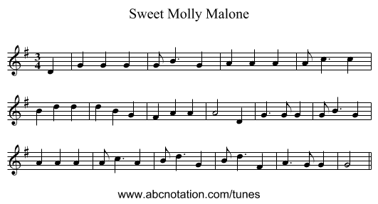 Sweet Molly Malone - staff notation