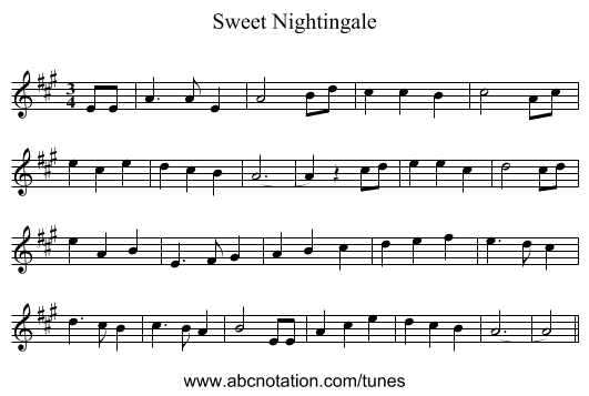 Sweet Nightingale - staff notation