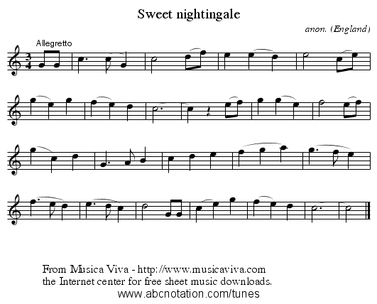 Sweet nightingale - staff notation