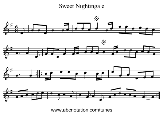 Sweet Nightingale - staff notation