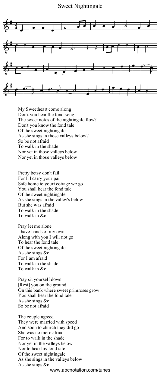 Sweet Nightingale - staff notation